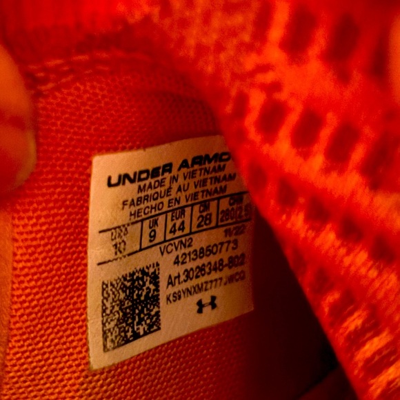 Pre-Owned Under Armour Phantom Men’s Size 10 Vibrant Orange Athletic Shoes - Picture 7 of 7